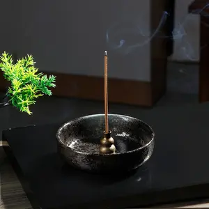 Terrazzo Ceramic Incense Holder with Brass Gourd Insert, Rustic Appeal Ash Catcher Burner, Boho Home Decor, Unique Design, Durable Material