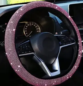 Universal 15 Inch Sparkling Rhinestone Leather Car Steering Wheel Cover, Unisex Gift, Affordable Car Accessories