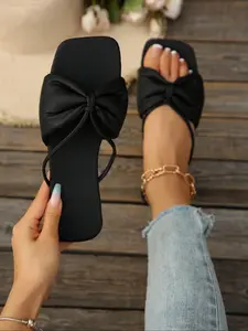Women's Bowknot Design Slides, Casual Comfortable Flat Dress Sandals for Beach, Fashionable Shoes for Indoor & Outdoor Wear, Girl