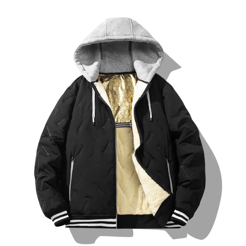 Men's Casual Fitted Hooded Puffer Jacket, Graphene-Heated with Sherpa Fleece Lining & Cotton Padding for Cold Days, Hooded Puffer Coat, Basics, Long Sleeve, Outdoors, Normal Type, Plain, Padded, Tops, Soft, Work
