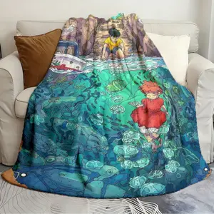 Creative and Unique Blanket Scene from Ponyo with Underwater and Seaside Elements Exquisite Quilts Warming blanket plush soft and comfortable Throw Blanket Sofa bed travel blanket