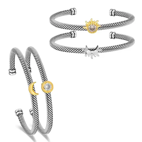 Aprilery Mixed Metal Cuff Bracelet Set - Elegant Twisted Cable & Bold Chain Link Jewelry for Women, Timeless Design with Golden Highlights