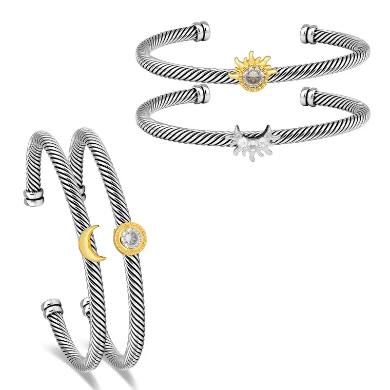 Aprilery Mixed Metal Cuff Bracelet Set - Elegant Twisted Cable & Bold Chain Link Jewelry for Women, Timeless Design with Golden Highlights