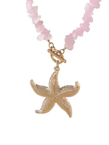 Bohemian Summer Vacation Ocean Series Handcrafted Beaded Stone Starfish Pendant Necklace for Women, Beach Boho Necklace, Casual Trendy Jewelry, Beach Party Bar Large Gathering Gift, Suitable for All Seasons, Casual Travel Shopping and Daily Photos