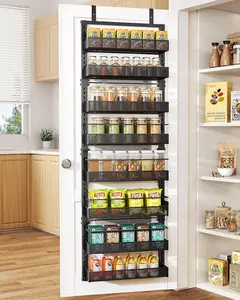 New 8 Tiers Over the Door Organizer - Height Adjustable Pantry Organizers and Storage with Dense Mesh Baskets, Anti-Swing Hanging Door Spice Rack for Kitchen Bathroom