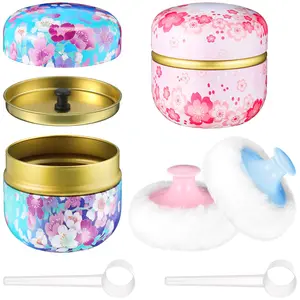 2 Set Body Powder Puff and Container,Including 2 Soft Puffs 2 Spoon and 2 Dusting Loose Powder Container for Youth Women Home and Travel Use,Hand Tools Kits