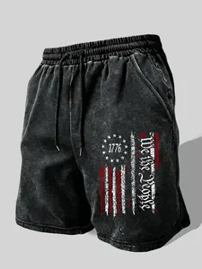 American Patriotic Flag Print Shorts, Summer Loose-Fit Breathable Drawstring Pants, Men's Essential Street Style Clothing