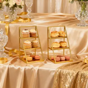 Trendy Trapezoid Cake Stand  3-Tier Metal Display Rack for Weddings & Parties | Modern Dessert Tower for Candy, Fruits & Cupcakes | Chic Afternoon Tea Serving Platte Elegant Design Sweets Baked Goods Snacks Sandwiches Cookies