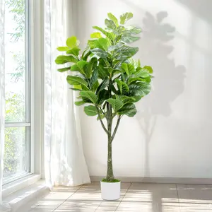 5FT and 6FT Artificial Fiddle Leaf Fig Tree in Pot, Tall Faux Ficus Lyrata Plant for Indoor Outdoor Decor, Realistic UV Resistant Greenery for Home Office Housewarming Gift Christmas Gift