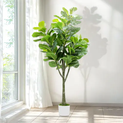 5FT and 6FT Artificial Fiddle Leaf Fig Tree in Pot, Tall Faux Ficus Lyrata Plant for Indoor Outdoor Decor, Realistic UV Resistant Greenery for Home Office Housewarming Gift Christmas Gift