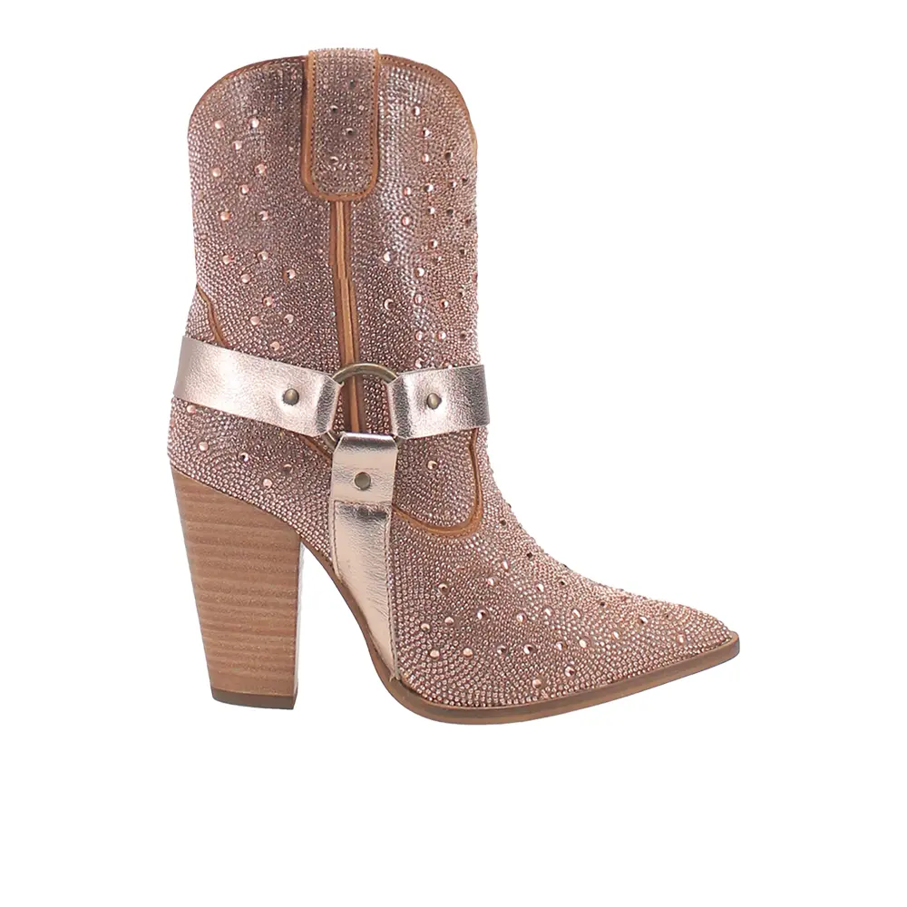 Dingo Womens Crown Jewel Rhinestone Snip Toe Zippered  Casual Boots Ankle High Heel 3" & Up - Pink