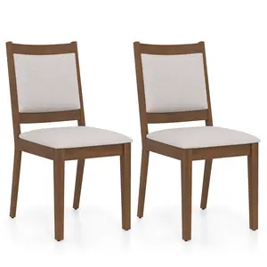 COSTWAY - Modern Dining Upholstered Kitchen Chair Set of 2 with Padded Backrest-Brown