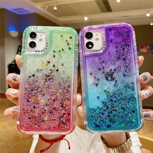 [Free/ship] For iPhone 15 14 13 12 11 Pro Max 11 Pro X XS XR 6 7 8 Plus SE3 SE2 3 in 1 Gradient Case 3D Liquid Glitter Quicksand Hybrid Bling Sparkle Dual Layer PC Frame + TPU Back Cover Shockproof Bumper Anti-Drop