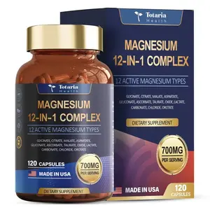 Totaria 12-in-1 Magnesium Complex 700mg Vegan Capsules | Magnesium Glycinate & Citrate | Muscle Support, Heart Health & Relaxation Boost | Adult-Friendly Plant-Based Formula