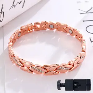 Women's leaf bracelet, pure copper magnetic bracelet with diamonds, 3500 gauss effective magnet, outdoor fun