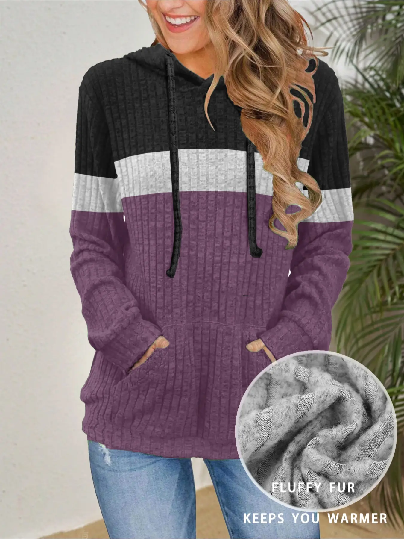 Colorblock Drawstring Hoodie Knit Sweater Sweatshirts, Casual Versatile Fitted Medium Stretch Long Sleeve Pullover, Men's Fashion Top for Daily Wear, Color Contrast Hoodie, Knitted Hoodie, Drawstring Hooded Sweatshirt