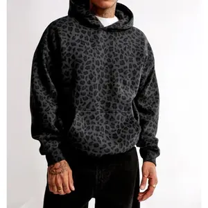 Leopard Print Hoodie|Oversized&CozyCottonBlendSweatshirtwithKangarooPocketMenswearBreathable