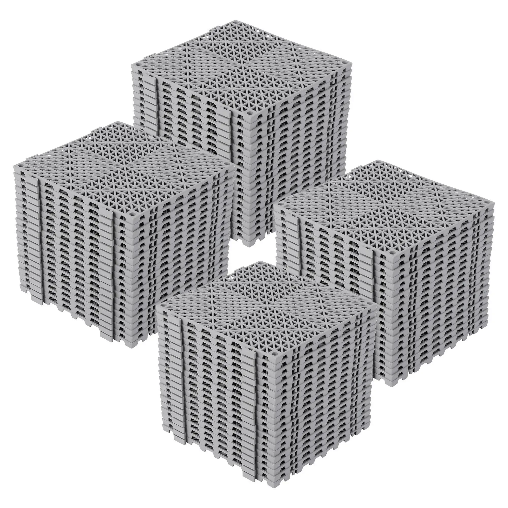GARVEE 100-Pack Interlocking Floor Tiles, 12"x12" Soft PVC Non-Slip Mats with Drain Holes, Interlock Easy Waterproof Base Modular Cushion Flooring for Kitchen, Patio, Gym, Grey Easy to Clean