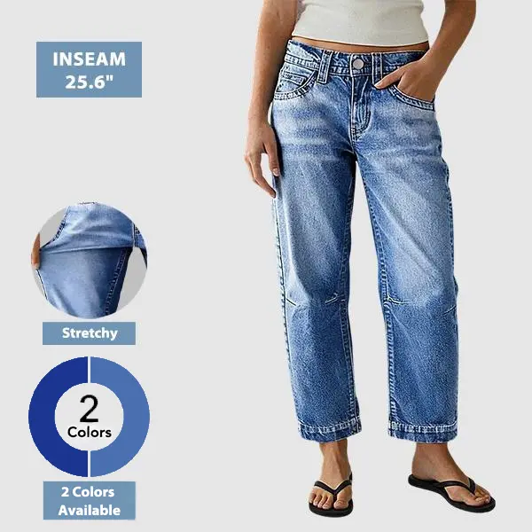 Flamingals Seaming Detail Mid Waist Straight Leg Crop Jeans Stretchy 25.6 Inseam Casual Fit Flamingals Seaming Detail Mid Waist Straight Leg Crop Jeans Stretchy 25.6 Inseam Casual Fit