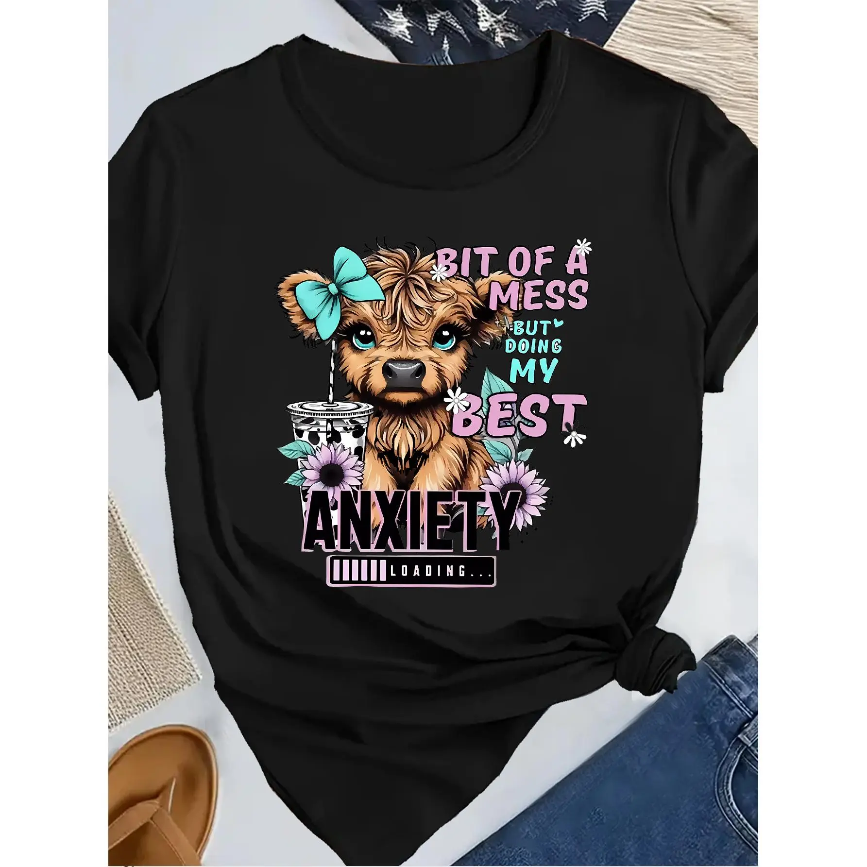 Men's Short-Sleeve Cotton Round Neck Graphic Cartoon Cow Print T-Shirt - Soft, Breathable, Lightweight Menswear Streetwear Top for Sports, Daily Casual Outfits, Tshirt