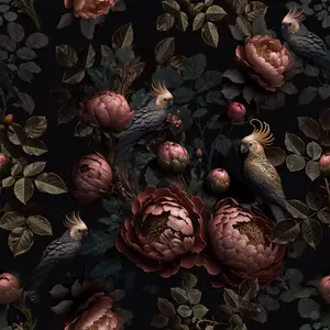 Vintage Dark Red Peonies & Birds Wallpaper  Peel and Stick Wallpaper Designs Waterproof Contact Paper Halloween/Easter Decor for Bedroom/Bathroom 17.32in x 118.1-393.7in