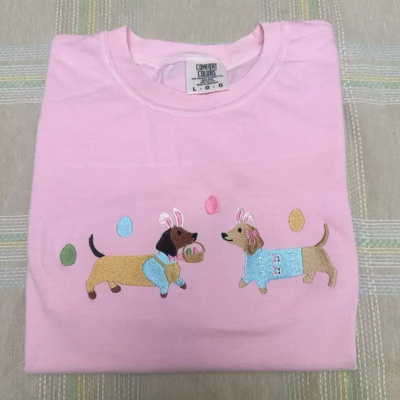 Easter dachshunds cute spring doggie embroidered comfort colors T-shirt