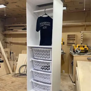 4 tier laundry basket organizer with hanging rack above
