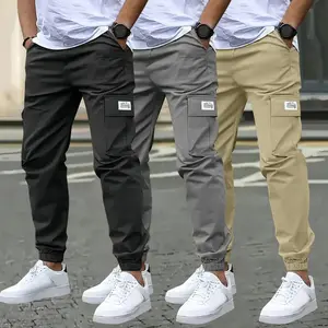 Men’s 3-piece casual work pants — stretchable drawstring waistband — suitable for outdoor hiking, gym, work, and everyday wear — an essential piece of hiking gear — adjustable fit