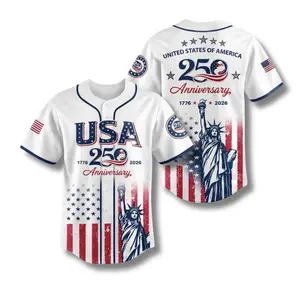 USA 250th Anniversary Baseball Jersey Unisex Oversized Statue Liberty American Flag 1776 2026 United States Patriotic Streetwear Summer Casual Shirt Men Women