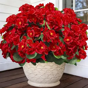 Artificial Geraniums Fake Flowers for Outdoor Summer Memorial Day Decorations, 4 Bundles Silk Geraniums Flower UV Resistant No Fade Cemetery Flowers Look Real Plants Lifelike Flower for Front Door Garden Porch Planter Yard Indoor Home Grave Decor