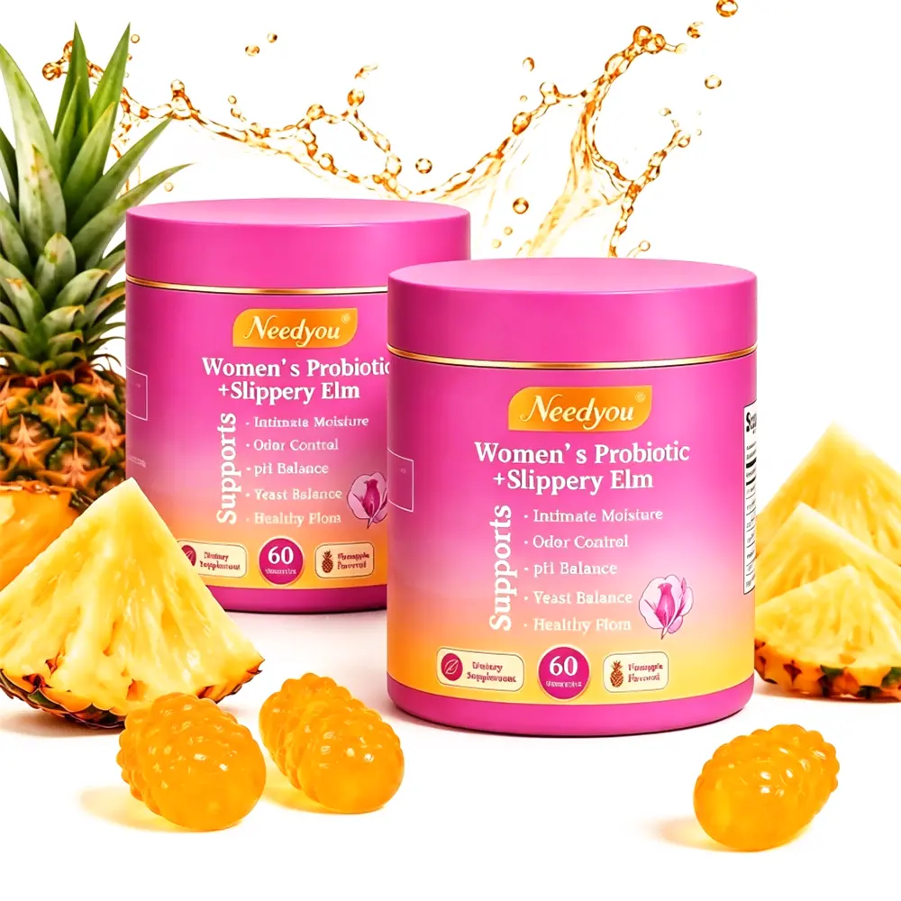 Women's Natural Probiotic Gummies - 1-Stop Vaginal Care Supplement with Slippery Elm, Prebiotics & Lactobacillus, Hawaiian Pineapple Flavor, 60 Count