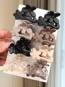 8pcs fashion retro flower hair clip, simple all-match flower hollow hair clip temperament black and brown style all-match for women back to school season gifts and daily leisure life Barrettes Hair Clip Set