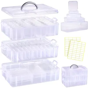 Funtopia Bead Organizers and Storage, 56 Pcs Small Plastic Containers with Lids and 3-Tier Stackable Storage Box, Mini Clear Organizers for Jewelry Toys Craft Storage (4 Sizes)