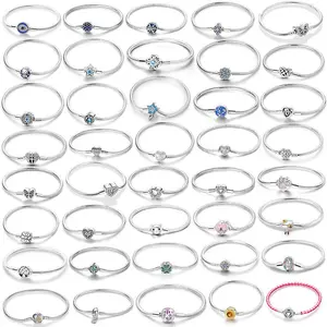 Star Moon Sun 925 Silver Bracelet Original Sunflower Bracelets Sparkle Zircon Snake Chain For DIY Charms 17-20CM Jewelry Gift