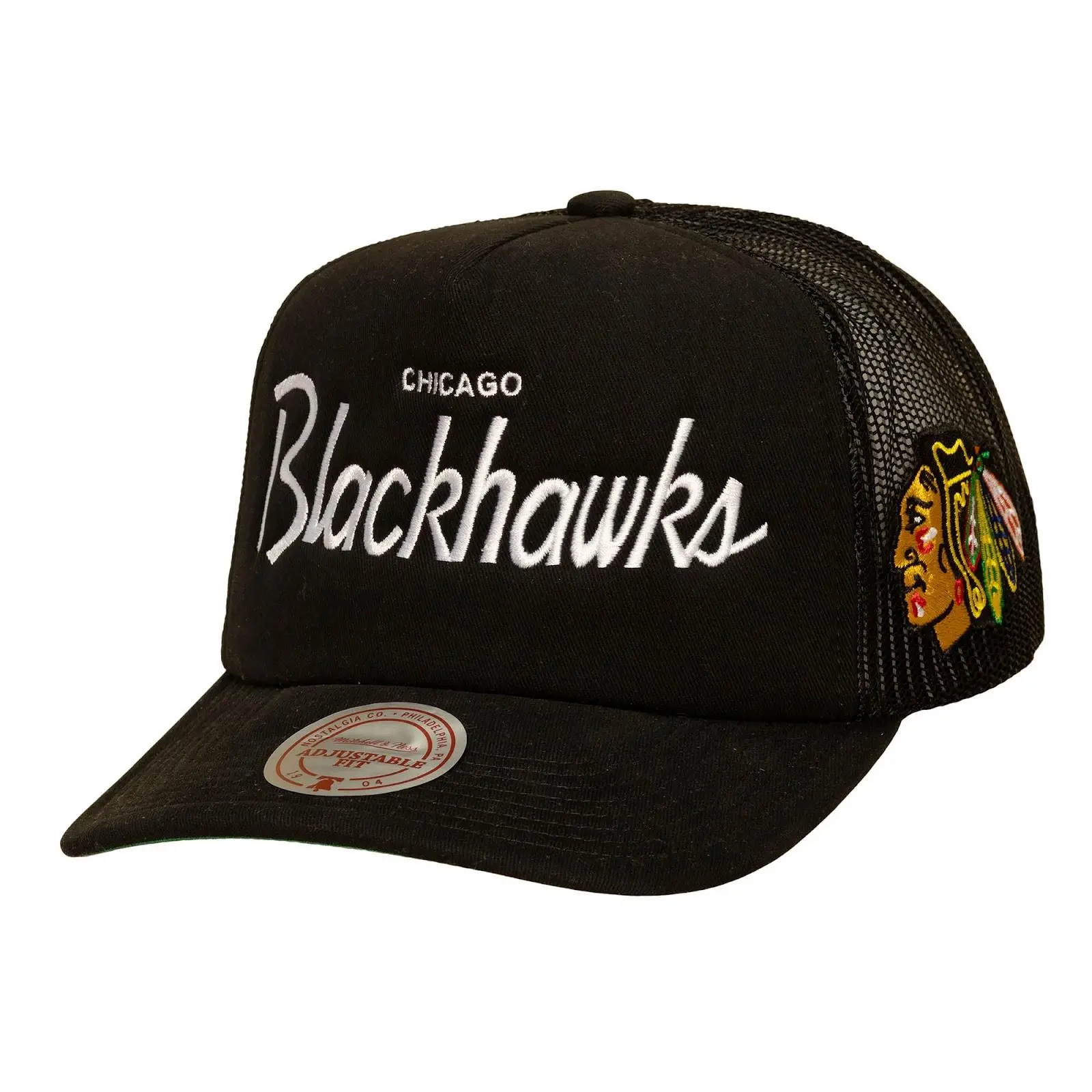 Chicago Blackhawks Black Head Coach Trucker Adjustable Hat NHL Throwback Cap Fan Gear Mitchell & Ness