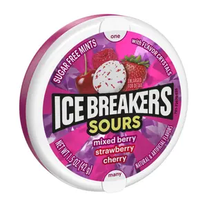 4x Ice Breakers Tin Sours Berry Chewy Candy - Sour Sweet Treats Fresh Breath Mints Snack 1.5oz