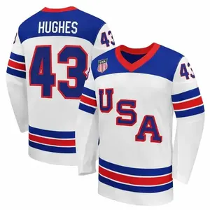 Men’s #43 Hughhess White Away Hockey Jersey, 2026 Hockey Team Shirt Replica, Hockey Gifts for Fans