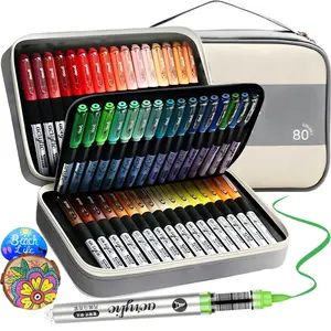 Acrylic Paint Markers Set,Automatic Ink Control, With Portable Handbags ,Brush Tip, for Rock Painting, Ceramic, Wood, Canvas, Glass, Stone, Fabric, Card Making, DIY & Art Supplies, Art Drawing Supplies