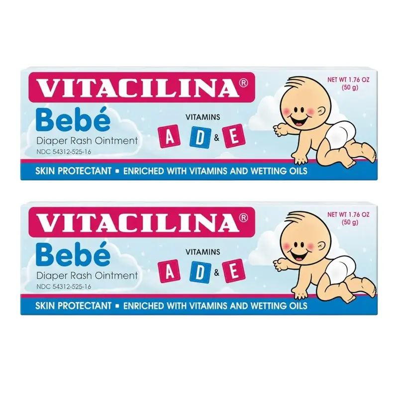 Vitacilina Bebe Diaper Rash Ointment 1.76 oz Pack of 2 Skin Protectant Enriched with Vitamins A D E and Wetting Oils