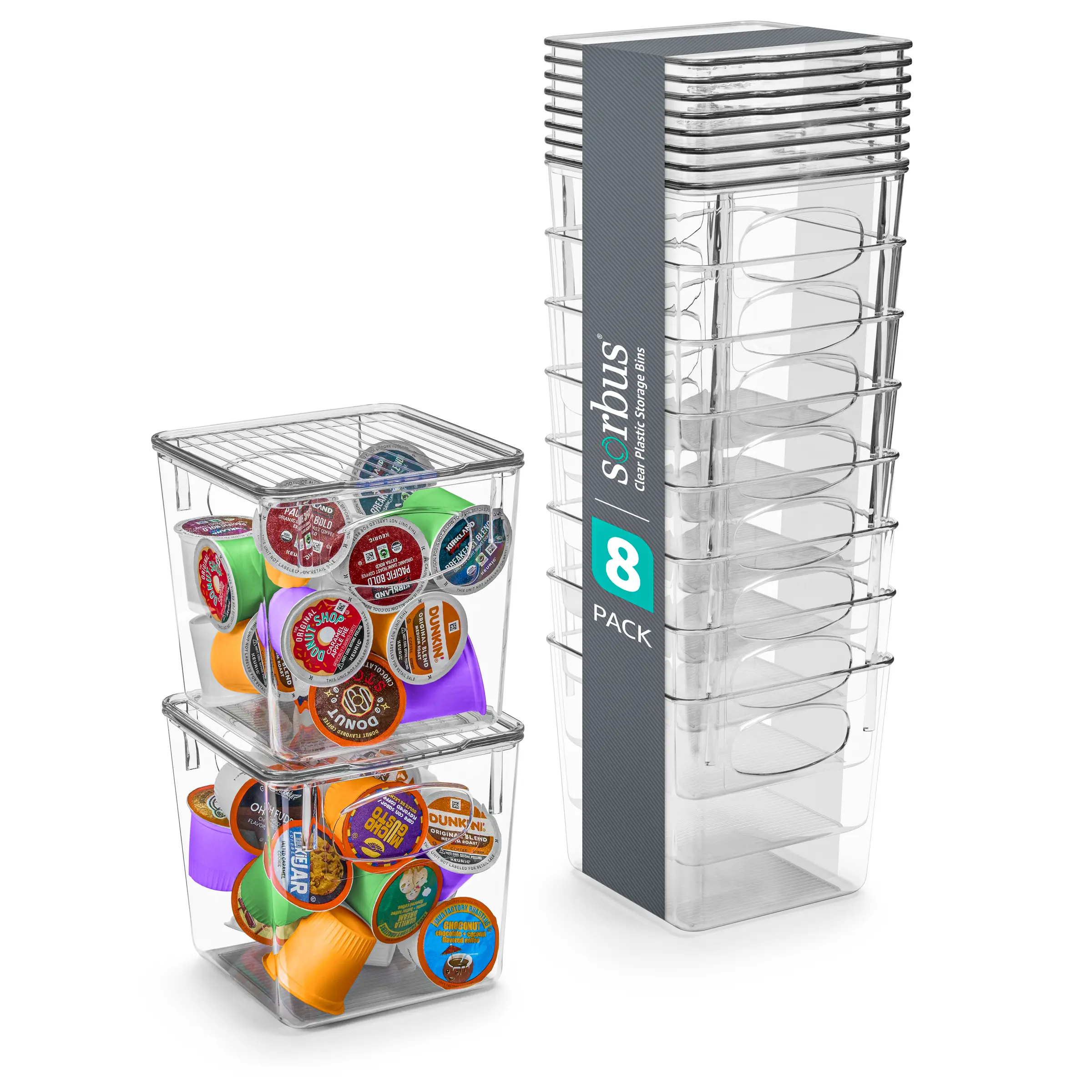 Sorbus Clear Plastic Bins with Lids, 8 Pack - Ideal for Kitchen & Pantry Storage Organiser Boxes Container Set Drawer