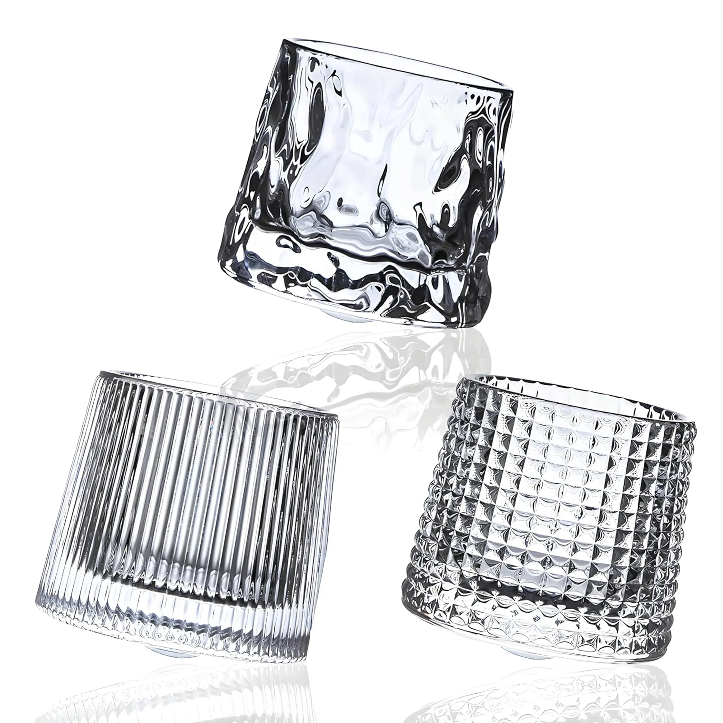 3 Piece Crystal Glass Whiskey Cup Set, Rotating Classic Old Fashioned Glassware, Home Water Mug, Ice Americano Coffee Cup, Bar Glass, Drinkware, Tumblers, Crystal Glass Cups, Whiskey Glasses