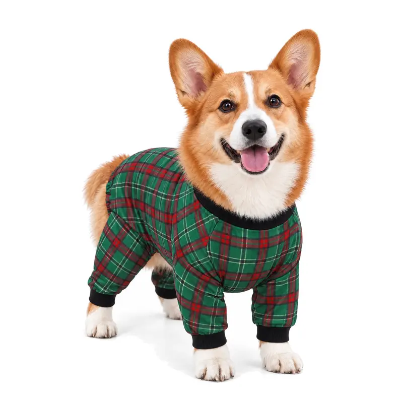 HDE Dog 1-Piece Pajama Jumpsuit - Buffalo Plaid Graphic Outfits, Soft Cotton-Poly Blend, Warm, Breathable, Stretchy, Shedding-Proof, Hair Control Clothing for Medium to 3XL Large Breeds (Including Huskies) All Seasons