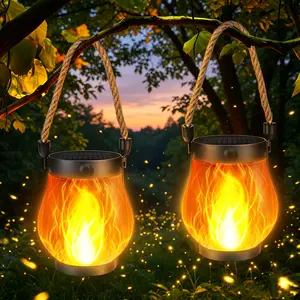 Solar Lanterns, Flickering Flame Garden Lights, USB and Solar Dual Charging, Outdoor Waterproof Pendant Lights for Yard Pat，Halloween Decorationsio Porch Decoration