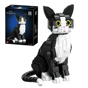 801PCS Tuxedo Cat Building Blocks Realistic Black and White Cat Model Kit Animal Figure Building Toy Gift for Cat Lovers & Kids