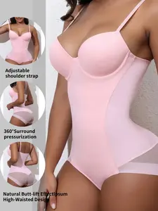 Women's Solid Color Breathable Mesh Ruffle Adjustable Shapewear Bodysuit, Lightweight Slim-Fitting Shaping Design, Comfortable Minimalist Sleeveless Style