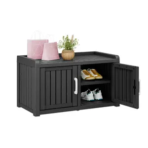 [Mother's Day gift]2-in-1 Storage Bench & Shoe Cabinet, 50 Gallon Waterproof Wood-Grain Outdoor Seat with Table – 550 lbs Capacity, Top Fence Anti-Fall Design, PP Material for Entryway, Patio, Garden Summervibes