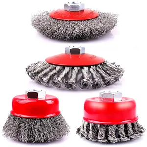 4 Pack 3 & 4 Inch Twisted Knotted & Coarse Crimped Wire Cup Brush for 4 1/2 Angle Grinder,5/8 Inch-11 Threaded Arbor,Angle Grinder Wire Wheel for Rust,Corrosion,Paint Removal (4)