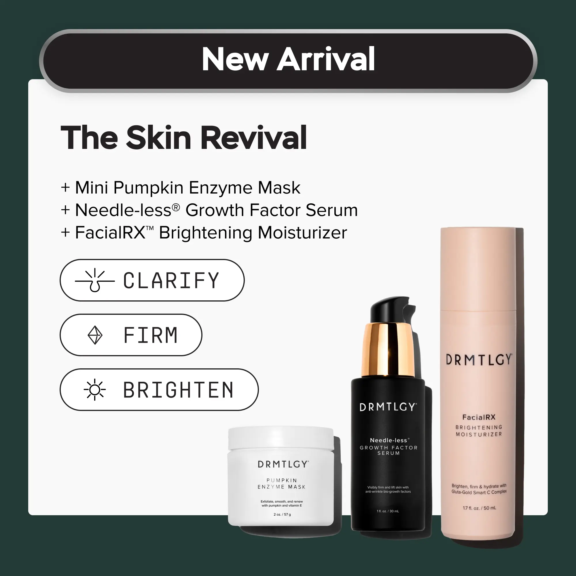 The Skin Revival: Includes Needle-less Growth Factor Serum, Mini Pumpkin Enyzme Mask, and FacialRX Brightening Moisturizer. A 3-Step Routine for Smoother, Firmer-Looking Skin.
