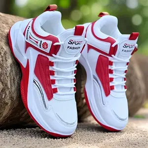 LISM Men'S High-Top Basketball Sneakers - White with Red Accents, Lace-Up, Rubber Sole, All-Season Sports Shoes for Casual & Training, Basketball Training Shoes | Stylish Basketball Shoes | Rubber Base Shoes Athletic