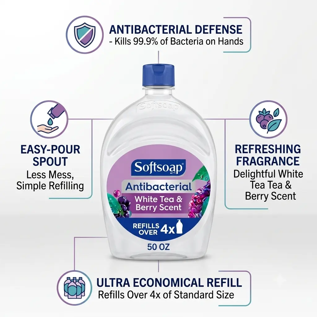 Softsoap Antibacterial Hand Soap Refill, White Tea & Berry Scent, 50 fl oz Moisture Moisturizers